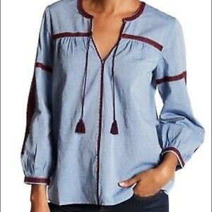 JOIE  Marlen Embroidered Chambray Top, Large